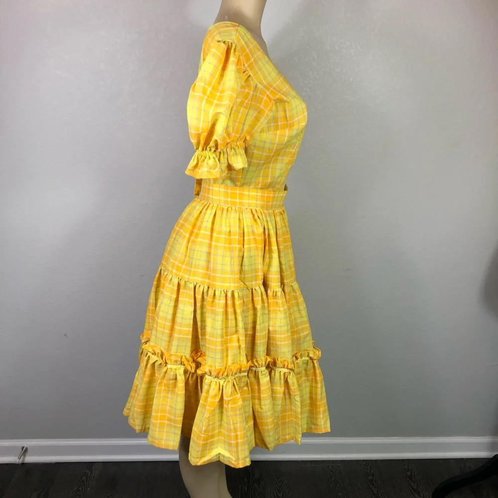 Vintage Plaid Two-Piece Matching Top & Skirt Set